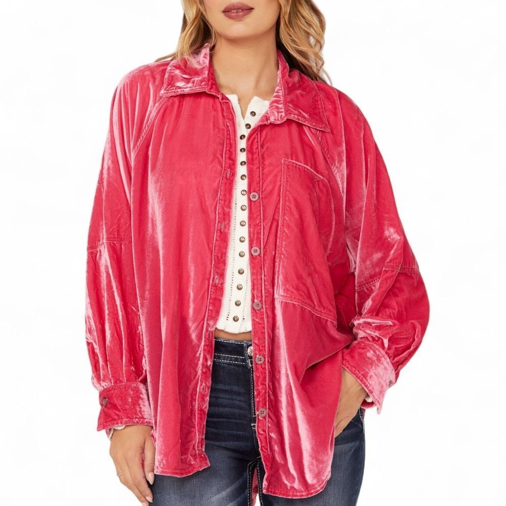 NWT We the Free Night Skies Velvet Top in Dragon Fruit Sorbet Pink